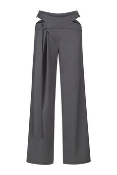 Introducing Sidekick Pants in Gray stylish and comfortable asymmetrical waist and zipper detail pants. These pants are designed to make a statement with their unique features.  The asymmetrical waistline and zipper detail add a touch of edginess to the overall look. A distinct strip extends from the waist, creating an eye-catching cutout that adds an element of playfulness to the pants. The loose fit ensures both comfort and ease of movement, while the mid-waist design flatters your figure. Craf High Fashion Everyday Outfits, Unique Pants Design, Stylish Pants Design, Black Arachnia, Edgy Pants, Unique Skirts Design, Asymmetric Pants, Fashion Trousers Women, Draped Pants