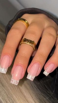 Glitter French Nails, White French, Sparkly Nails, New Year's Nails