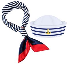 PRICES MAY VARY. What you get: you will get aa navy blue with white sailor hat，a naval style satin scarf and a pair of sunglasses that are suitable for cosplay parties and they can make you a cool handsome sailor or a handsome sailor with these simple ornament Reliable materials:The sailor hat is made of metal, cotton and polyester with blue and white stripes, the blue with white sail hat is good-looking and in front of the sailor hat there is a golden anchor.The scarf on the neck is made of sil Sailor Themed Outfit, Sailors Halloween Outfit, Sailors Hallo Costume, Sailors Hat, Women’s Sailor Costume, Captain Costume, Navy Costume, Sailor Cap, Navy Hats