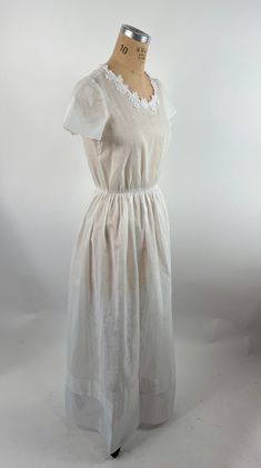 Short Sleeve Maxi Dress With Lace Trim For Weddings, Wedding Maxi Dress With Lace Trim And Short Sleeves, Sheer Empire Waist Wedding Dress, White Sheer Maxi Dress For Daywear, Modest White Dress With Lace Trim, Cotton Empire Waist Wedding Dress, Elegant Cotton Dress For Wedding Night, Long Dress Simple, French Lace Wedding Gown