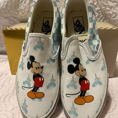 Bnwt And In Original Box, Super Cute Disney 50th Anniversary Vans With The Main Mouse, Mickey! Women’s 7.5 Men’s 6. Disney White Sneakers With Mickey Mouse Detail, Disney White Sneakers With Mickey Mouse, White Disney Mickey Mouse Sneakers, Disney White Mickey Mouse Sneakers, Disney Themed Slip-on Sneakers For Disney Trips, Themed White Low-top Sneakers, White Slip On Vans, Vans Surf, Shoes Disney