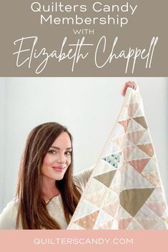 a woman holding up a quilt with the words craft to career course in front of her