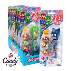 Pop Ups Pj Masks Lollipops 1.26oz Blister Pack - 6ct CandyStore.com Chupa Chups Lollipops, Super Hero Kids, Pj Masks Toys, Sixlets Candy, Gold Candy, Yellow Candy, Old Fashioned Candy, Black Candy, Orange Candy