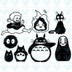 an assortment of black and white cartoon characters