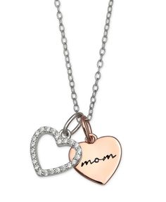 Cubic Zirconia Mom Heart 18" Pendant Necklace in Sterling Silver and 18k Rose Gold Over Sterling Silver Rose Gold Sterling Silver Charm Necklace For Anniversary, Sterling Silver Rose Gold Heart Necklace For Anniversary, Rose Gold Heart Pendant Charm Necklace For Mother's Day, Rose Gold Charm Necklaces For Mom On Valentine's Day, Rose Gold Sterling Silver Heart Necklace For Anniversary, Rose Gold Heart Cut Charm Necklace For Anniversary, Rose Gold Charm Necklace For Mom On Valentine's Day, Valentine's Day Rose Gold Sterling Silver Charm Necklace, Valentine's Day Rose Gold Charm Necklace For Mom