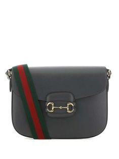 dark grey calf leather signature Horsebit detail gold-tone hardware signature Sylvie Web shoulder strap foldover top internal zip-fastening pocket Gucci Mini, Gucci Horsebit, Leather Shoulder Handbags, Gucci Shoulder Bag, Bottega Veneta Shoulder Bag, Vuitton Bag, Gucci Men, Chain Bags, Grey Leather