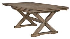 a wooden table with two crossed legs and a square top on an isolated white background