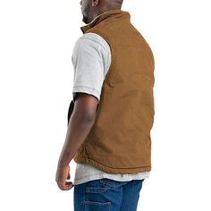 Stay warm and comfortable in the Heartland Sherpa-Lined Washed Duck Vest, featuring multiple pockets for storing essentials such as your phone, wallet, and keys. The sherpa lining in the front pockets and extended back help retain heat, while triple-needle stitched seams make it durable.Features: Water ResistantClosure Type: ZipperIndustry: ConstructionNfpa 2112: Flame-Resistance: NoPockets: 1 Chest Zip Pocket, 2 Side Slip PocketsWarmth Factor: HeavyweightApparel Length: 29 Inches - Back, 28 Inc Cotton Fleece Jacket With Pockets, Solid Color Cotton Fleece Jacket With Pockets, Casual Brown Midweight Outerwear, Casual Fleece Jacket For Fall Outdoor Work, Outdoor Fleece Outerwear With Relaxed Fit, Relaxed Fit Fleece Outerwear For Outdoor, Solid Casual Outerwear For Outdoor Work, Casual Solid Outerwear For Outdoor Work, Mens Fleece Vest