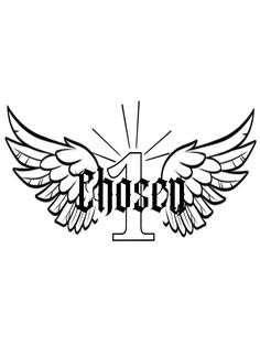 the word chosen with wings in black and white