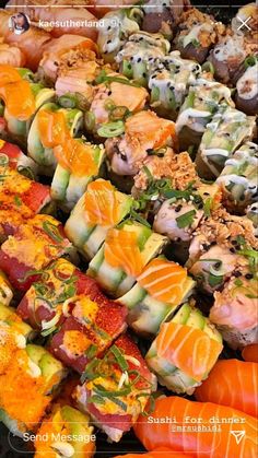 many different types of sushi are on display