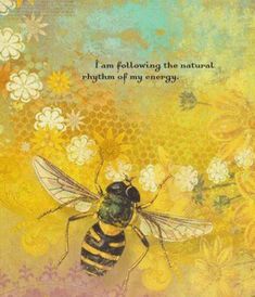 a bee with the words i am following the nature, and an image of flowers