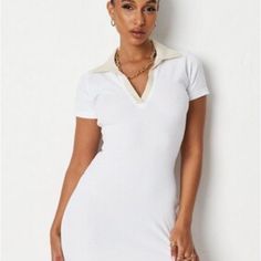 Jlxmo Polo Mini Dress White Us Size 4 X37 White Collared Mini Dress For Summer, White Short Sleeve Bodycon Dress For Date Night, White Bodycon Short Sleeve Dress, White Collared Dress For Date Night, White Bodycon Dress With Short Sleeves, White Short-sleeved Bodycon Midi Dress, Summer Mini Polo Dress, White Short Sleeve Bodycon Midi Dress, Fitted Short Sleeve Polo Dress For Summer