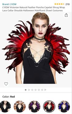 an image of a woman with red feathers on her head and black dress, in front of