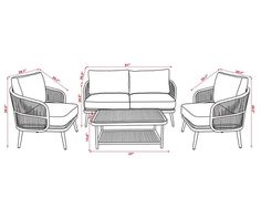 an image of a couch and chair with measurements