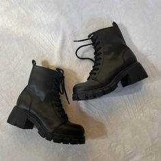 Never Worn And In Perfect Condition! Lace Up Heeled Combat Boots With Side Zipper. No Scuffs Or Stains. Women's Size 7. Black Combat Boots Heels, Womens Black Combat Boots, Cute Black Boots, Combat Boots Heels, Women's Combat Boots, Mia Boots, Heeled Combat Boots, White Combat Boots, Brown Leather Riding Boots