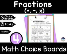 a poster with the words fractions and numbers on it, including two sheets of paper