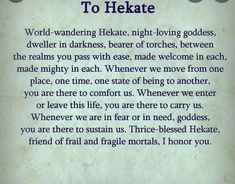 a poem written in blue ink on a piece of paper with the words to hekate