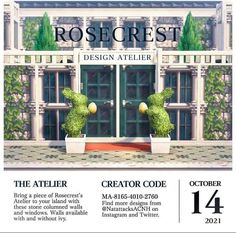 the front cover of rosecrest design atelierr, featuring two green plants in front of