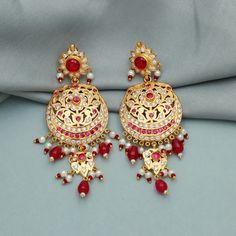 Discover the allure of Handmade Gold Jewelry at https://morvijewels.etsy.com/   Get a dazzling 25% off on all our 22k and 18k gold pieces. Don't miss out on this limited-time offer. Shop now and embrace the radiance of gold! Beautiful yellow gold earrings indian gold jewelry for women Gold Purity- 22k yellow Gold Weight - 18.94 grams approx Length - 8 cm approx. Width - 3 cm approx. The Earring come with normal gold backs, if you want real gold push/backs/screw please contact Click here  https:/ Traditional 22k Gold Bridal Earrings For Festive Occasions, Gold Plated Earrings For Festive Season Gifts, Gold Plated Earrings For Festive Gift, Festive Gold Plated Earrings As A Gift, Festive Gold-plated Earrings As Gift, Gold Plated Chandbali Bridal Earrings As Gift, Gold Plated Chandbali Bridal Earrings For Gift, Bollywood Ruby Jhumkas For Festivals, Festive Gold Plated Bridal Earrings Gift