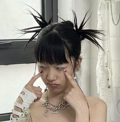 Subversive Hairstyles Short Hair, Neo Tokyo Aesthetic Clothes, Japanese Punk Hair, Spiky Hairstyles For Women Y2k, Subversive Hairstyles, Long Punk Hairstyles, Main Character Hairstyle, Spiky Space Buns, Punk Hairstyles Women