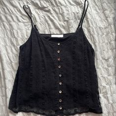 Lucky Brand Nwot Cami Blouse! Has Cute Stitching On Fabric, With An Extra Layer Of Coverage Under! Casual Sleeveless Blouse For Night Out, Black Casual Buttoned Tank Top, Casual Black Buttoned Tank Top, Black Sleeveless Blouse For Day Out, Summer Night Out Tops With Buttons, Summer Tops With Buttons For Night Out, Buttoned Tops For Summer Nights Out, Black Summer Cami Blouse, Black Cami Blouse For Summer