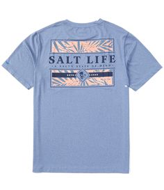 From Salt Life&#x2C; this T-shirt features:Classic fitCrew necklineShort sleevesSalt Life logo above patch pocket on the left side of chestLarge logo graphic and verbiage on the backPullover constructionUV 30 sun protectionAntimicrobial&#x2C; quick drying and moisture-wickingPolyester/spandexMachine wash/tumble dryImported. Surf Shop Shirts, Salt Life Shirts, Jungle Vibes, Ron Jon Surf Shop, Life Logo, Cat Mom Shirts, Salt Life, Mens Tee Shirts, Dillard's