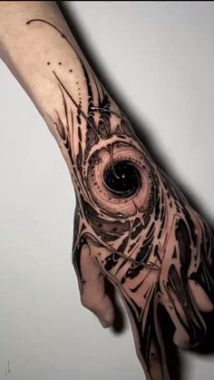 a person's hand with a tattoo on it that has an eye in the middle