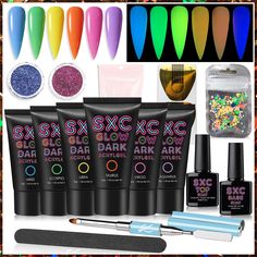 SXC Cosmetics Poly Gel Nail Kit Zodiac Series 1 Glow in The Dark All-in-One Gel Nail Art Extension Starter Kit G-09 Dark Gel Nails, Polygel Nail, Taurus And Aquarius, Nail Business, Gel Nail Extensions, Minx Nails, Polygel Nails