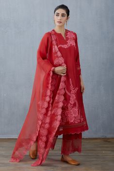 Red Color Combinations, Indian Mythology, Blouse Yoke, Red Kurta, Cotton Voile Fabric, Silk Tulle, Indian Textiles, Eid Collection, Silk Organza