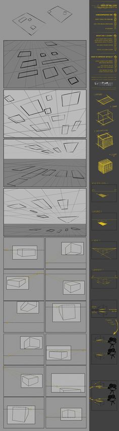 an info sheet with different types of lines and shapes in yellow, black and white