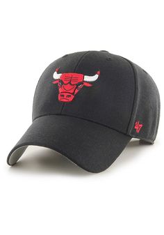 the chicago bulls'47 clean - up cap is black and features a red bull embroidered on it