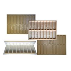 three different types of plastic trays with dividers