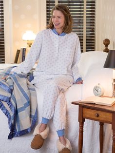 Our flannel ski pajamas owe their superior warmth and comfort to our exclusive premium Portuguese flannel. The top has a rib-knit collar and cuffs to seal out the cold and features a button-front placket, chest pocket, and side-slit hem. The elastic-waist bottoms have rib-knit cuffs and an adjustable drawstring. Available in yarn-dyed flannel and colorful prints PJ top is approx. 29" long; bottoms have an approx. 29" inseam 100% cotton flannel Machine wash and dry Made in Portugal Exclusive to T Plaid Pjs, Pajamas Aesthetic, Womens Flannel Pajamas, Womens Flannel, Flannel Pjs, Womens Sleepwear, Pajama Outfit, Sleepwear For Women, Vermont Country Store