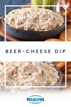 beer cheese dip with crackers and celery