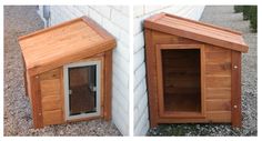 two pictures side by side of a dog house