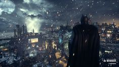 the dark knight rises in batman's new york city at night, as it rains