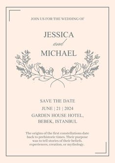 an elegant wedding card with the words, save the date and floral design on it