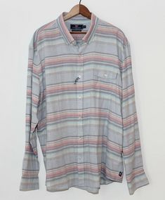 Vineyard Vines Button Down Shirt. New Without Tags. Slim Fit "Crosby". Cotton and Linen Soft Blend. Button Down Collar. Pastel Stripe Pattern. Men's XXL. -Measurements- Pit to Pit - 26.5" Shoulder to Shoulder - 20" Sleeves From Shoulder Seam - 25.5" Length From Base of Collar - 30" Casual Striped Shirt With Buttons, Casual Yarn-dyed Button-up Tops, Relaxed Fit Yarn-dyed Button-up Shirt, Casual Multicolor Shirt With Buttons, Casual Long Sleeve Yarn-dyed Top, Pastel Stripes, Stripe Shirt, Button Down Collar, Vineyard Vines