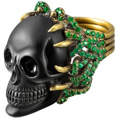 Wendy Brandes Memento Mori Skull Onyx Tsavorite 18K Cocktail Hidden Diamond Ring For Sale at 1stdibs Ring Gold Diamond, Fashion Rings Silver, Locket Ring, Silver Skull Ring, Contemporary Jewelry Design, Vintage Cocktail Ring, Green Garnet, Skull Jewelry, Skull Ring