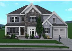 this is an artist's rendering of a two - story home in the suburbs