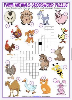 farm animals crossword puzzle for kids to learn how to read and write the word