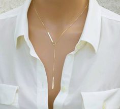 Gold Y Necklace Long Silver Lariat Gold Bar by CharmingMetals Minimalist Clavicle Chain Lariat Necklace For Anniversary, Minimalist Lariat Necklace With Adjustable Chain For Anniversary, Minimalist Lariat Necklace For Anniversary, Dainty Lariat Necklace With Delicate Chain For Anniversary, Minimalist Adjustable Lariat Necklace For Anniversary, Necklace Long Gold, Bar Necklace Gold, Long Gold Necklace, Necklace Bar