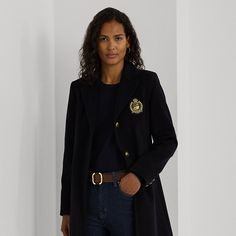 Lauren’s signature embroidered crest patch and crest-embossed buttons lend to the timeless appeal of this tailored coat which is rendered in a warm wool blend for a polished look. Classic Ralph Lauren Outerwear With Buttons, Classic Ralph Lauren Outerwear, Luxury Ralph Lauren Outerwear, Ralph Lauren Elegant Wool Outerwear, Elegant Ralph Lauren Wool Outerwear, Timeless Ralph Lauren Outerwear For Work, Ralph Lauren Timeless Long Sleeve Outerwear, Elegant Ralph Lauren Outerwear With Button Closure, Timeless Long-sleeve Ralph Lauren Outerwear