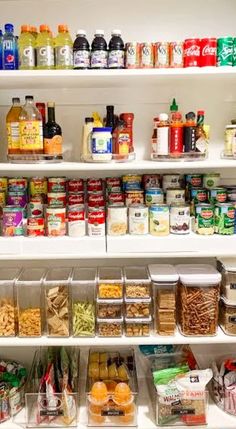 an organized pantry filled with lots of food and condiments, including pastasticks