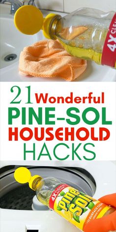 two pictures with the words wonderful pine - sol household hacks