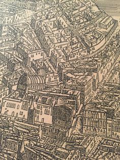 a drawing of a city with lots of buildings