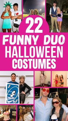 some people are dressed up in costumes and posing for pictures with the caption 22 funny duo halloween costumes