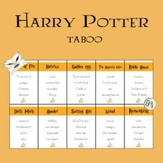 harry potter's table is shown with the names for each character and their respective characters