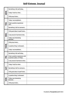 the self - esteem journal is shown in black and white, with text on it