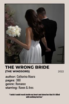 the wrong bride poster with white flowers and man in black suit standing next to woman